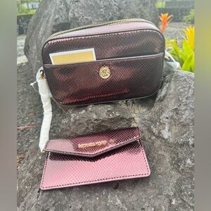 NWT $498 Michael Kors Maisie Small Camera Crossbody/Wallet Metallic Snake